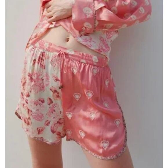 ZARA Embroidered Floral Printed Flowy Silky Satin Drawstring Bottoms, Size XS - Picture 1 of 7